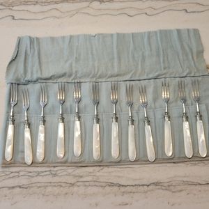 Antique German Henckels silver with mother of pearl dessert fork set of 12